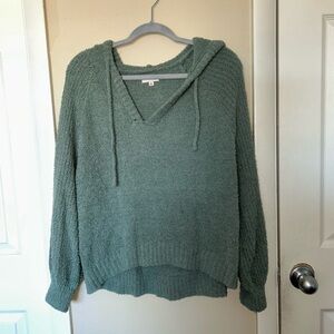 SO Women's V-Neck Hooded Sweater in Soft Green